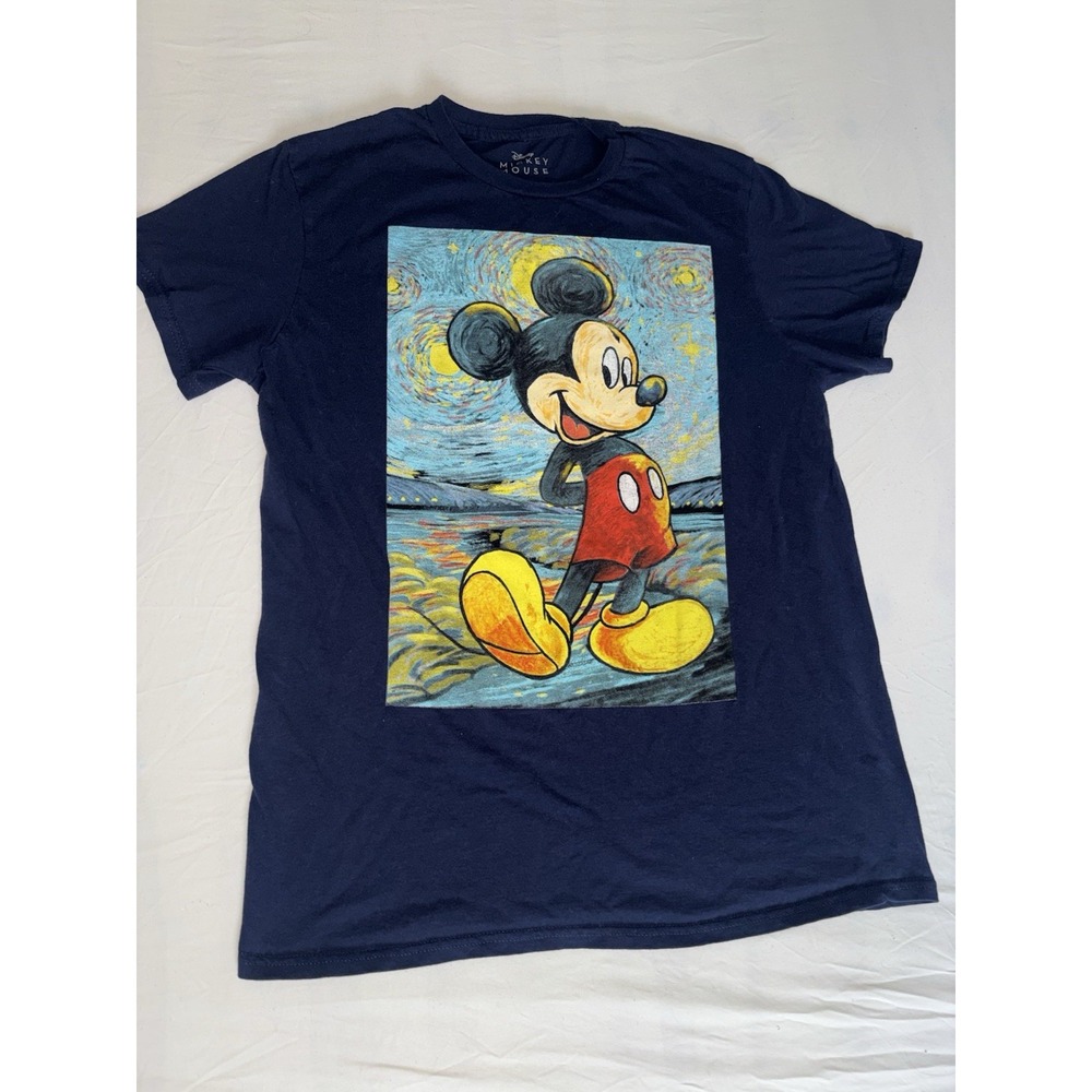 Disney Mickey Mouse Starry Night Graphic Men's Navy Blue 100% Cotton T-Shirt M